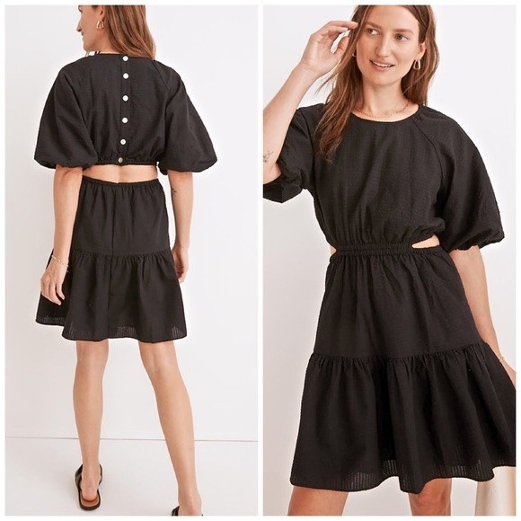 Madewell Dresses & Skirts - MADEWELL seersucker puff sleeve cutout button back mini dress